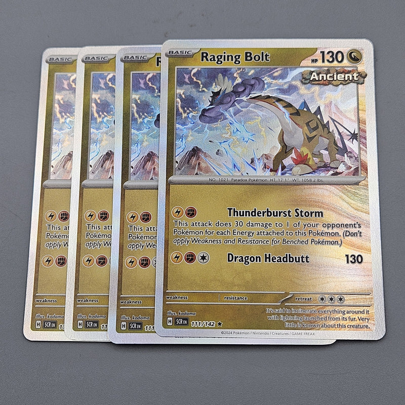 Raging Bolt Holo 111/142 - 4x Playset - SV07 Pokemon SV Stellar Crown