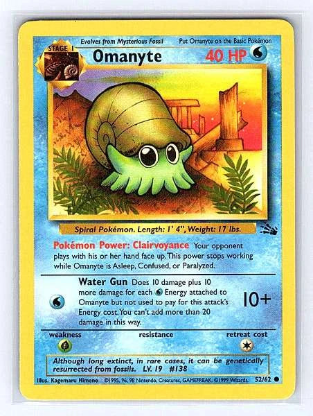 Omanyte 52/62 Fossil Common NM Pokemon TCG