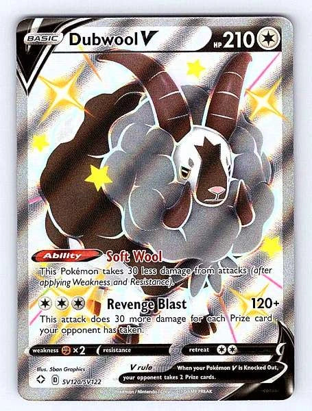 Dubwool V SV120/SV122 Shining Fates: Shiny Vault Ultra Rare NM Pokemon TCG