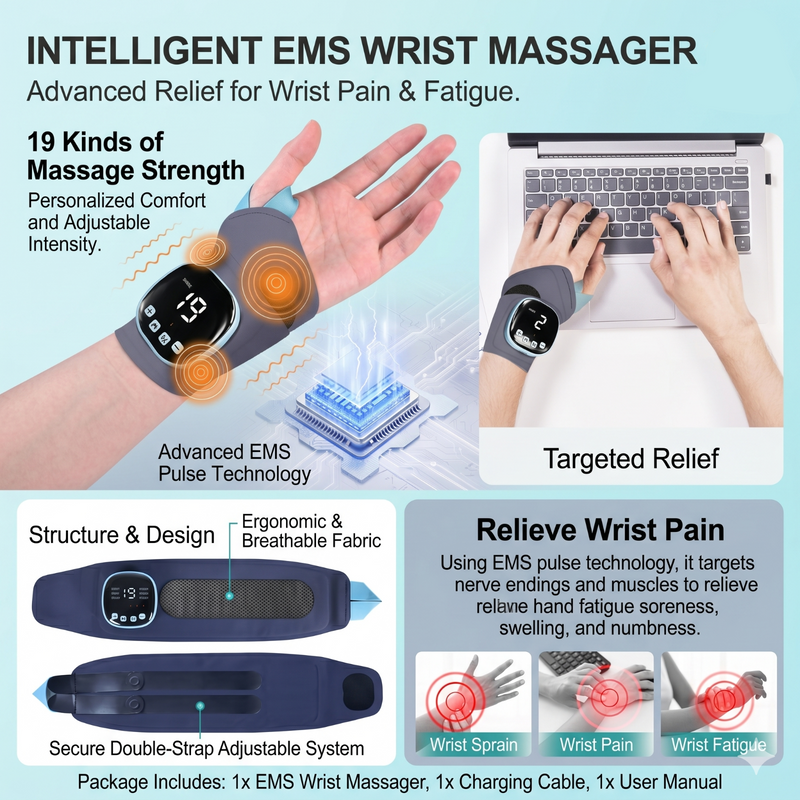 EMS Electric Wrist Massager Guard Support Brace for Tension + Muscle Relaxation