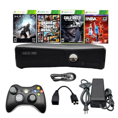Xbox 360 S Slim 250GB Black Console + Controller + Pick Halo, COD, GTA & More