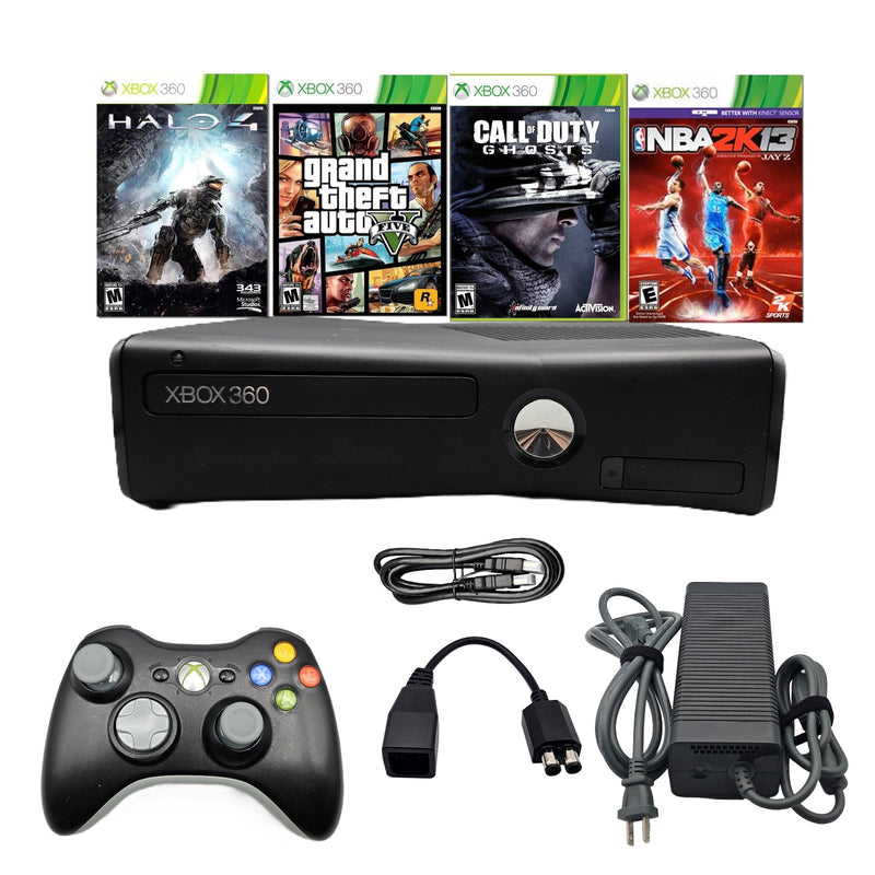 Xbox 360 S Slim 250GB Black Console + Controller + Pick Halo, COD, GTA & More