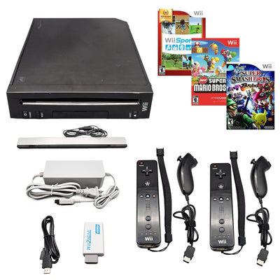 Nintendo Wii Console HD + Pick Wii Remotes, Wii Sports, Mario Bros, Smash & More