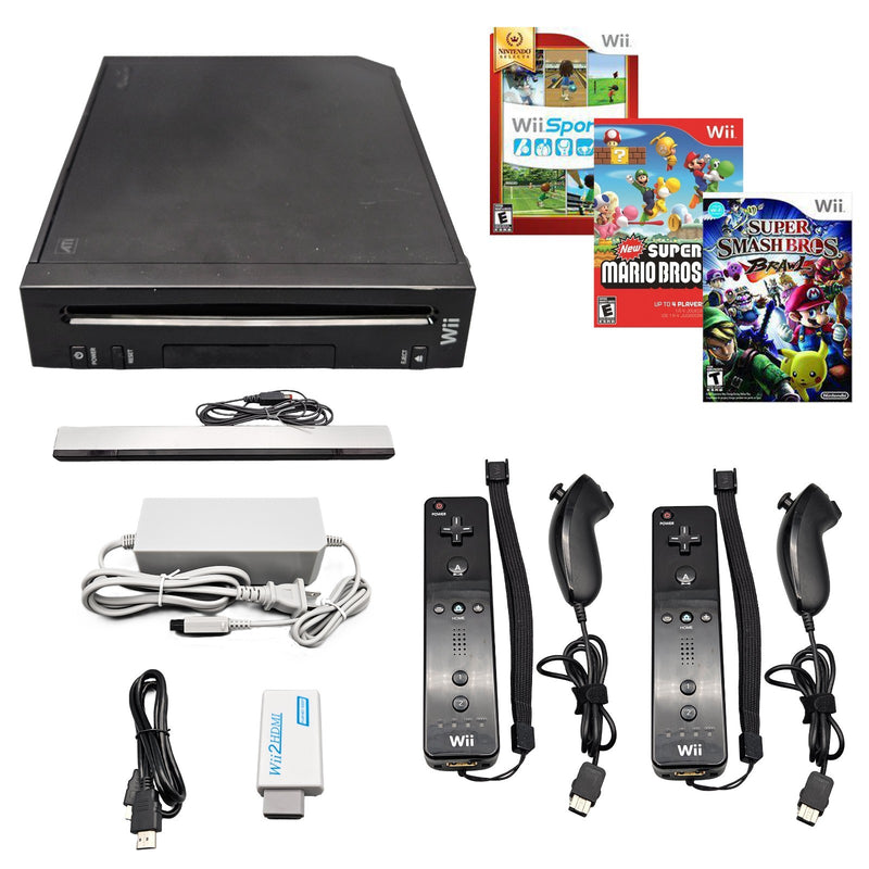 Nintendo Wii Console HD + Pick Wii Remotes, Wii Sports, Mario Bros, Smash & More