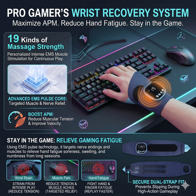 Gamer EMS Electric Wrist Massager Support Brace PC Console Hand Tension Relief