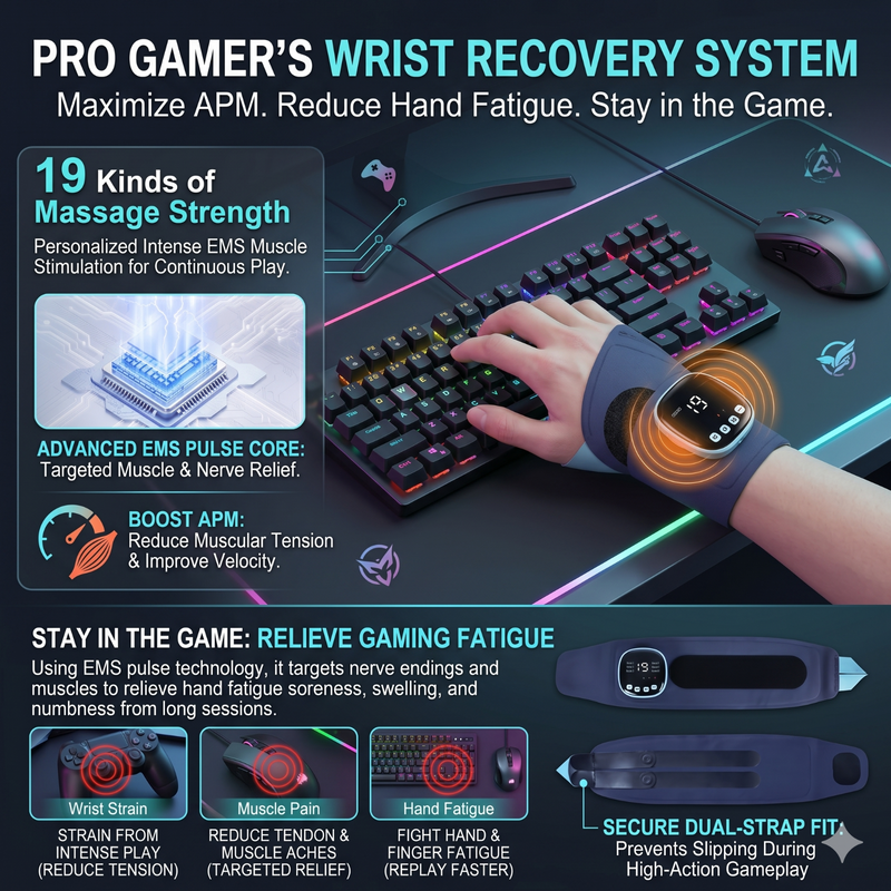 Gamer EMS Electric Wrist Massager Support Brace PC Console Hand Tension Relief