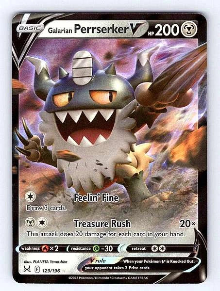 Galarian Perrserker V 129/196 Lost Origin Ultra Rare NM Pokemon TCG