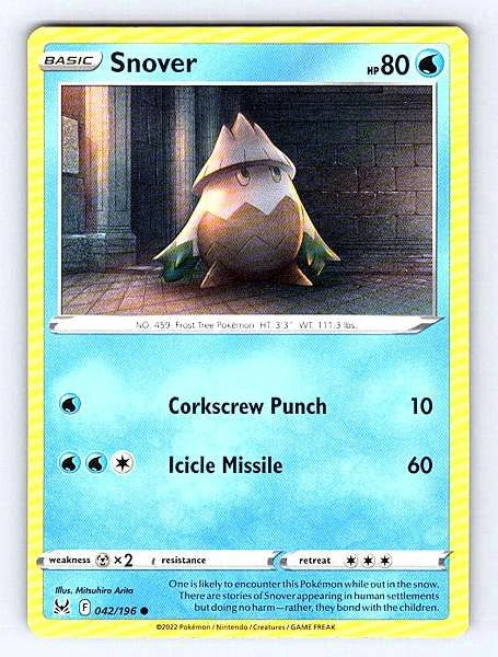 Snover 042/196 Lost Origin Common NM Pokemon TCG