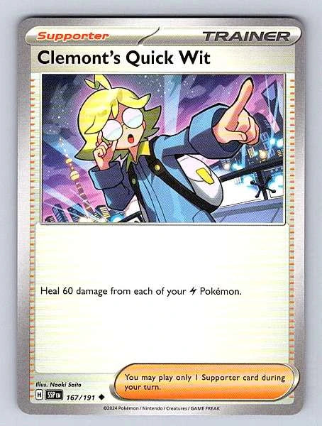 Clemont's Quick Wit 167/191 Surging Sparks Common NM Pokemon TCG