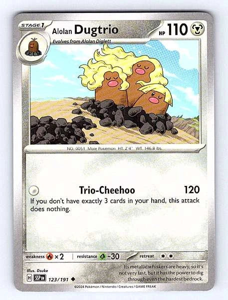 Alolan Dugtrio 123/191 Surging Sparks Common NM Pokemon TCG