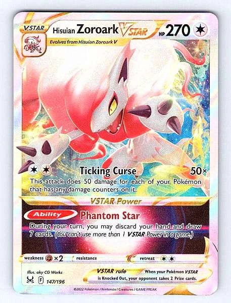 Hisuian Zoroark VSTAR 147/196 Lost Origin Ultra Rare NM Pokemon TCG