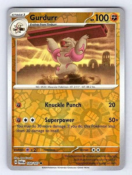 Gurdurr 104/167 Twilight Masquerade Common NM Pokemon TCG